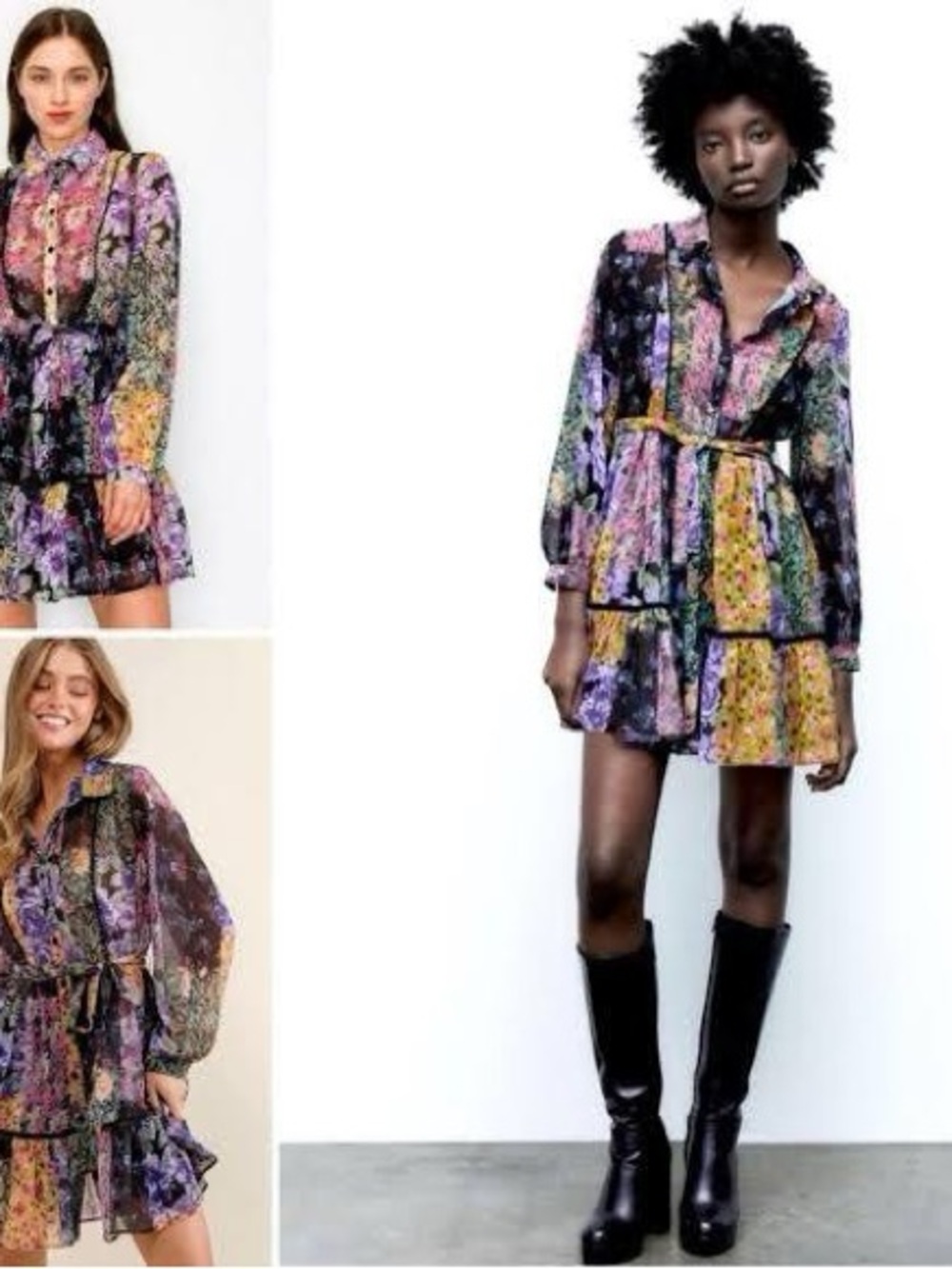Zara Multi-Color Floral Tiered Mini Dress